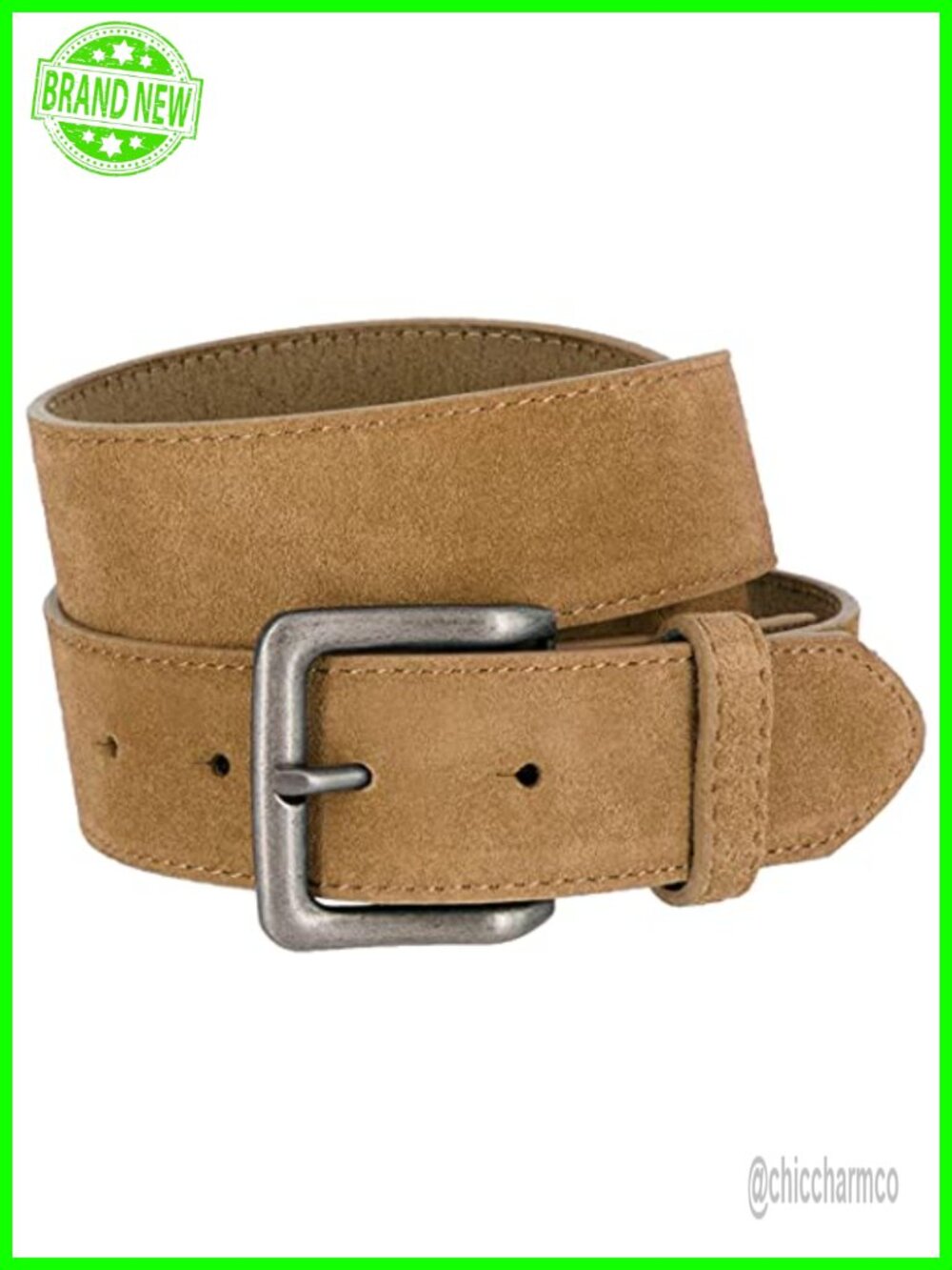 Genuine Suede Leather Belt Antique Silver Buckle Casual Jean Belt 1.5" Wide